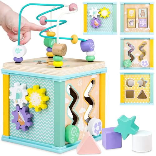 Airlab Motorikwürfel Aktivitätswürfel aus Holz, Motorikspielzeug Holzspielzeug ab 1 Jahr, Montessori Activity Center Lernspielzeug Geschenk für Kleinkinder Baby von Airlab