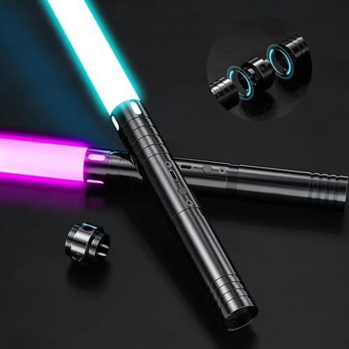 Airmsa Lichtschwert, Lichtschwert RGB 15 Farben, USB wiederaufladbare Lichtschwert mit FX Sound, Lichtschwert Schwert Spielzeug für Kinder, Halloween, Galaxy Krieg Kämpfer Cosplay (2 PC) von Airmsa