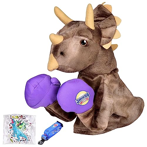 Tier Handpuppen Spielzeug, Boxerin Puppe, Realistischer Weich Tierkopf mit Sound für Kinder Mädchen Jungen, ideal zum Abbau von Stress, Wut und Aggressionen (Triceratops) von Airmsa