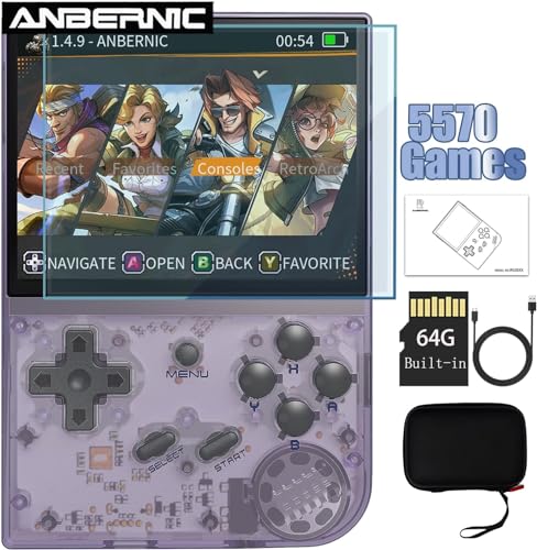 RG35XX Retro Handheld Game Console 3.5 Inch IPS Screen 640 x 480 Linux System with a 64G Card Pre-Installed 5000+ Games Supports HDMI and TV Output (RG35XX-Purple+Bag--New) von Airuidas