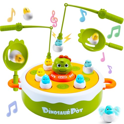 Aischens Dinosaurier Brettspiel Set für Kinder, Magnetisches Angelspiel mit Musik, Fische Angeln Spiel Mini-Dinos Kinderspielzeug- Pop Up, Drehscheibe, Angelspiel und Tic Tac Toe für Jungen Mädchen von Aischens