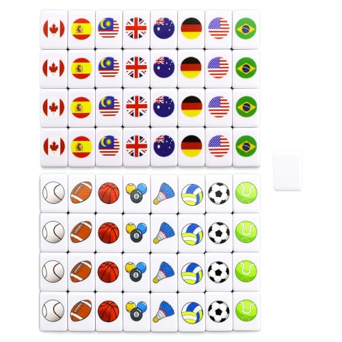 Aischens Nationale Flagge Mahjong Spiel Set,Seaside-Escape mit Strand-Muster | Seaside-Escape Spiel,24mm Strand Flagge Muster Paare Spiel,Familienspiel Mahjong Set für Frühlingspicknicks von Aischens