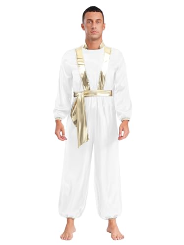 Aislor Arabischer Prinzen Kostüm Herren Langarm Overalls Lange Jumpsuit Fasching Halloween Kostüm Cosplay Mottoparty Bühnenkostüm Weiß 3XL Aislor Arabischer Prinzen Kostüm Herren Langarm Overalls Lange Jumpsuit Fasching Halloween Kostüm Cosplay Mottoparty Bühnenkostüm Weiß 3XL von Aislor