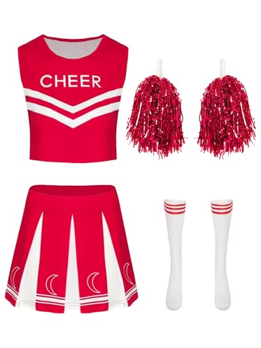 Aislor Cheer Leader Kostüm Ärmellose Crop Top mit Rock Cheerleading Kostüm Schulmädchen Uniform Halloween Karnevalskostüm Clubwear Rot M Aislor Cheer Leader Kostüm Ärmellose Crop Top mit Rock Cheerleading Kostüm Schulmädchen Uniform Halloween Karnevalskostüm Clubwear Rot M von Aislor