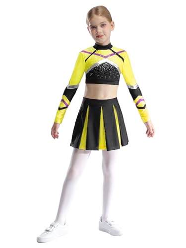 Aislor Cheer Leader Kostüm Für Mädchen Cheerleading Uniform Langarm Bauchfrei Oberteil Mit Faltenrock Fasching Mottopartys Fluoreszierendes Gelb 158-164 Aislor Cheer Leader Kostüm Für Mädchen Cheerleading Uniform Langarm Bauchfrei Oberteil Mit Faltenrock Fasching Mottopartys Fluoreszierendes Gelb 158-164 von Aislor