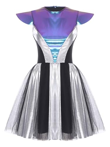 Aislor Damen Alien Kostüm Space Girl Kleid Astronauten Uniforms Ärmellos Glänzend Metallic Kleid mit Tüllrock Halloween Cosplay Karnevalskostüm Rave Outfit Aislor Damen Alien Kostüm Space Girl Kleid Astronauten Uniforms Ärmellos Glänzend Metallic Kleid mit Tüllrock Halloween Cosplay Karnevalskostüm Rave Outfit von Aislor