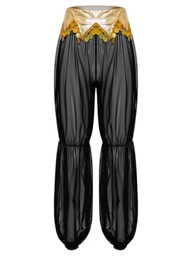 Aislor Damen Arabische Prinzessin Hosen Lange Bauchtanz Hose Metallic Besatz Mesh Hose Durchsichtige Haremshose Halloween Faschingskostüm Rave Outfit Schwarzes Gold XXL Aislor Damen Arabische Prinzessin Hosen Lange Bauchtanz Hose Metallic Besatz Mesh Hose Durchsichtige Haremshose Halloween Faschingskostüm Rave Outfit Schwarzes Gold XXL von Aislor