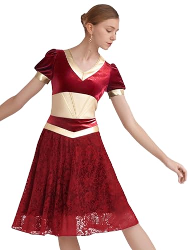 Aislor Damen Arabische Prinzessin Kostüm Halloween Bauchtanz Kleid Spitze Tanzkleid Bühnenauftritte Faschingskostüm Rave Party Outfit Rot L von Aislor