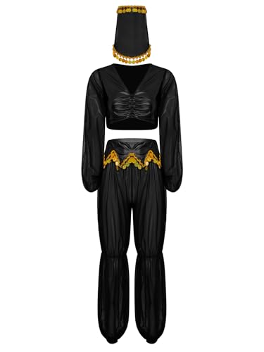 Aislor Damen Arabische Prinzessin Kostüm Halloween Cosplay Set 3-teiliges Bauchtanz kostüm Metallic Patchwork Top mit Mesh Hosen und Schleier Karnevalskostüm Schwarz M Aislor Damen Arabische Prinzessin Kostüm Halloween Cosplay Set 3-teiliges Bauchtanz kostüm Metallic Patchwork Top mit Mesh Hosen und Schleier Karnevalskostüm Schwarz M von Aislor