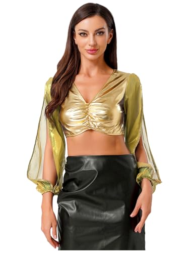 Aislor Damen Arabische Prinzessin Kostüm Metallic Bauchtanz Top Mesh Patchwork Bauchfreie Oberteile Griechisches Tanztop Halloween Karneval Kostüm Gold S Aislor Damen Arabische Prinzessin Kostüm Metallic Bauchtanz Top Mesh Patchwork Bauchfreie Oberteile Griechisches Tanztop Halloween Karneval Kostüm Gold S von Aislor