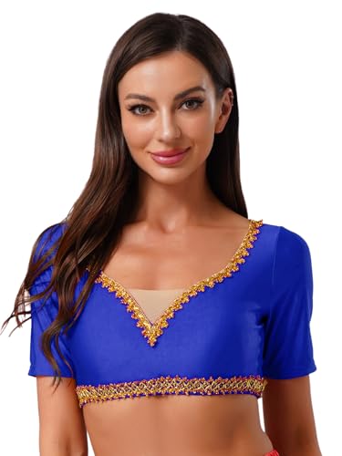 Aislor Damen Bauchtanz Crop Top V-ausschnitt Tanztop Kurzarm Bluse Bauchfreie Oberteile Bauchtanz Kostüm Halloween Karneval Kostüm Königsblau XL Aislor Damen Bauchtanz Crop Top V-ausschnitt Tanztop Kurzarm Bluse Bauchfreie Oberteile Bauchtanz Kostüm Halloween Karneval Kostüm Königsblau XL von Aislor