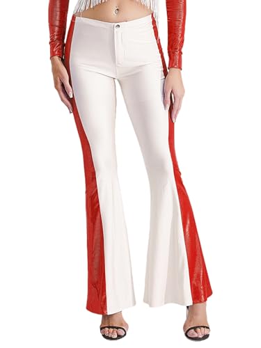Aislor Damen Cowgirl Hose Western Cowboy Kostüm Halloween Farbblock Schlaghosen Elastisch Leggings Cosplay Set Fasching Kostüm Clubwear Rot 3XL von Aislor