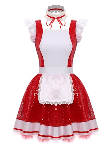 Aislor Damen Dienstmädchen Kostüm Cosplay Maid Kleid Französisches Magd Uniform Ärmellos Paillettenkleid Halloween Faschingskostüm Unterwäsche Rot XXL Aislor Damen Dienstmädchen Kostüm Cosplay Maid Kleid Französisches Magd Uniform Ärmellos Paillettenkleid Halloween Faschingskostüm Unterwäsche Rot XXL von Aislor