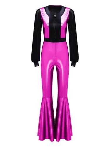Aislor Damen Disco Kostüm 70er 80er Retro Langarm Disco Jumpsuit Metallic Patchwork Overall Tanzkostüm Halloween Cosplay Karneval Kostüm Hot Pink XXL Aislor Damen Disco Kostüm 70er 80er Retro Langarm Disco Jumpsuit Metallic Patchwork Overall Tanzkostüm Halloween Cosplay Karneval Kostüm Hot Pink XXL von Aislor