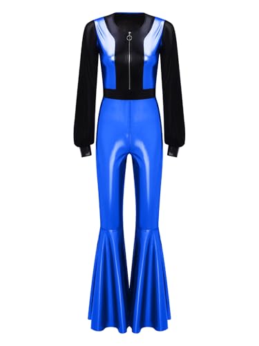 Aislor Damen Disco Kostüm 70er 80er Retro Langarm Disco Jumpsuit Metallic Patchwork Overall Tanzkostüm Halloween Cosplay Karneval Kostüm Königsblau XL Aislor Damen Disco Kostüm 70er 80er Retro Langarm Disco Jumpsuit Metallic Patchwork Overall Tanzkostüm Halloween Cosplay Karneval Kostüm Königsblau XL von Aislor