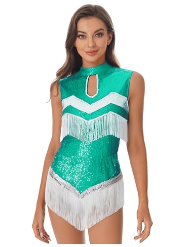 Aislor Damen Fransen Body Ärmellos Pailletten Bodysuit Cheer Leader Kostüm Cheerleading Uniform Tanzbody Halloween Festival Outfit Karnevalskostüm Blaugrün S Aislor Damen Fransen Body Ärmellos Pailletten Bodysuit Cheer Leader Kostüm Cheerleading Uniform Tanzbody Halloween Festival Outfit Karnevalskostüm Blaugrün S von Aislor