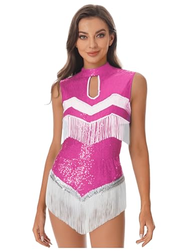 Aislor Damen Fransen Body Ärmellos Pailletten Bodysuit Cheer Leader Kostüm Cheerleading Uniform Tanzbody Halloween Festival Outfit Karnevalskostüm Hot Pink XXL Aislor Damen Fransen Body Ärmellos Pailletten Bodysuit Cheer Leader Kostüm Cheerleading Uniform Tanzbody Halloween Festival Outfit Karnevalskostüm Hot Pink XXL von Aislor