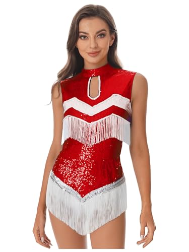 Aislor Damen Fransen Body Ärmellos Pailletten Bodysuit Cheer Leader Kostüm Cheerleading Uniform Tanzbody Halloween Festival Outfit Karnevalskostüm Rot S Aislor Damen Fransen Body Ärmellos Pailletten Bodysuit Cheer Leader Kostüm Cheerleading Uniform Tanzbody Halloween Festival Outfit Karnevalskostüm Rot S von Aislor