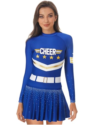 Aislor Damen Glitzer Cheer Leader Kostüm Cheerleading Uniform Outfits Langarm Tanzkleid Halloween Rave Party Karneval Clubwear Königsblau M Aislor Damen Glitzer Cheer Leader Kostüm Cheerleading Uniform Outfits Langarm Tanzkleid Halloween Rave Party Karneval Clubwear Königsblau M von Aislor