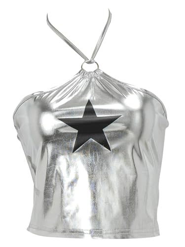 Aislor Damen Glitzer Metallic Crop Top Rückenfrei Tank Top Ärmellose Oberteile Trägertop Tanztop Rave Party Clubwear Faschingskostüm Silber Einheitsgröße Aislor Damen Glitzer Metallic Crop Top Rückenfrei Tank Top Ärmellose Oberteile Trägertop Tanztop Rave Party Clubwear Faschingskostüm Silber Einheitsgröße von Aislor