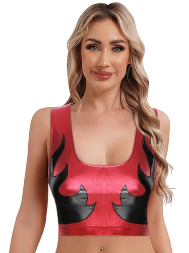 Aislor Damen Glitzer Metallic Tank Tops mit Flammenmuster Bauchfreie Oberteile mit U-ausschnitt Sport Bh Nachtclubs Fasching Kostüm Clubwear Rot S Aislor Damen Glitzer Metallic Tank Tops mit Flammenmuster Bauchfreie Oberteile mit U-ausschnitt Sport Bh Nachtclubs Fasching Kostüm Clubwear Rot S von Aislor