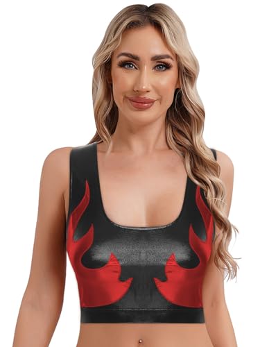 Aislor Damen Glitzer Metallic Tank Tops mit Flammenmuster Bauchfreie Oberteile mit U-ausschnitt Sport Bh Nachtclubs Fasching Kostüm Clubwear Schwarz S Aislor Damen Glitzer Metallic Tank Tops mit Flammenmuster Bauchfreie Oberteile mit U-ausschnitt Sport Bh Nachtclubs Fasching Kostüm Clubwear Schwarz S von Aislor
