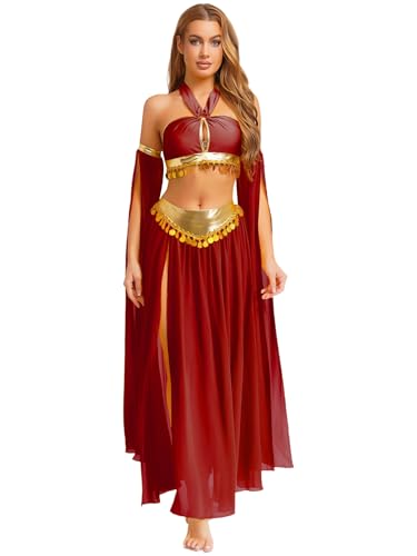 Aislor Damen Glitzer Pailletten Bauchtanz Kostüm Set Rückenfrei Tanztop und Chiffon Rock Arabische Prinzessin Kostüm Karneval Halloween Cosply Set Burgundy XXL Aislor Damen Glitzer Pailletten Bauchtanz Kostüm Set Rückenfrei Tanztop und Chiffon Rock Arabische Prinzessin Kostüm Karneval Halloween Cosply Set Burgundy XXL von Aislor