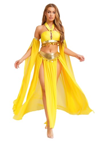 Aislor Damen Glitzer Pailletten Bauchtanz Kostüm Set Rückenfrei Tanztop und Chiffon Rock Arabische Prinzessin Kostüm Karneval Halloween Cosply Set Gelb L Aislor Damen Glitzer Pailletten Bauchtanz Kostüm Set Rückenfrei Tanztop und Chiffon Rock Arabische Prinzessin Kostüm Karneval Halloween Cosply Set Gelb L von Aislor
