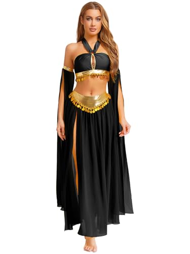Aislor Damen Glitzer Pailletten Bauchtanz Kostüm Set Rückenfrei Tanztop und Chiffon Rock Arabische Prinzessin Kostüm Karneval Halloween Cosply Set Schwarz M Aislor Damen Glitzer Pailletten Bauchtanz Kostüm Set Rückenfrei Tanztop und Chiffon Rock Arabische Prinzessin Kostüm Karneval Halloween Cosply Set Schwarz M von Aislor