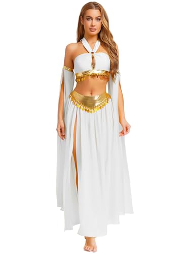 Aislor Damen Glitzer Pailletten Bauchtanz Kostüm Set Rückenfrei Tanztop und Chiffon Rock Arabische Prinzessin Kostüm Karneval Halloween Cosply Set Weiß XXL Aislor Damen Glitzer Pailletten Bauchtanz Kostüm Set Rückenfrei Tanztop und Chiffon Rock Arabische Prinzessin Kostüm Karneval Halloween Cosply Set Weiß XXL von Aislor