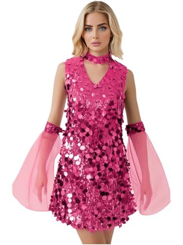 Aislor Damen Glitzer Pailletten Kleid Disco Kostüm 60er 70er Karnevalskostüm Vintage Tanzkleid Neckholder Minikleid A-linien Kleid Halloween Rave Party Hot Pink M Aislor Damen Glitzer Pailletten Kleid Disco Kostüm 60er 70er Karnevalskostüm Vintage Tanzkleid Neckholder Minikleid A-linien Kleid Halloween Rave Party Hot Pink M von Aislor