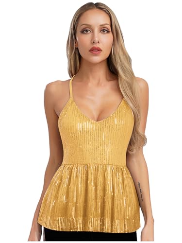 Aislor Damen Glitzer Pailletten Top Metallic Oberteile V-Ausschnitt Tanktop Ärmellose Trägerkleid Rückenfrei Minikleid Clubwear Rave Outfit Gold L Aislor Damen Glitzer Pailletten Top Metallic Oberteile V-Ausschnitt Tanktop Ärmellose Trägerkleid Rückenfrei Minikleid Clubwear Rave Outfit Gold L von Aislor