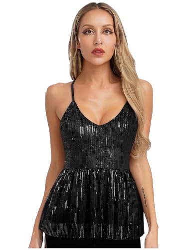 Aislor Damen Glitzer Pailletten Top Metallic Oberteile V-Ausschnitt Tanktop Ärmellose Trägerkleid Rückenfrei Minikleid Clubwear Rave Outfit Schwarz L Aislor Damen Glitzer Pailletten Top Metallic Oberteile V-Ausschnitt Tanktop Ärmellose Trägerkleid Rückenfrei Minikleid Clubwear Rave Outfit Schwarz L von Aislor