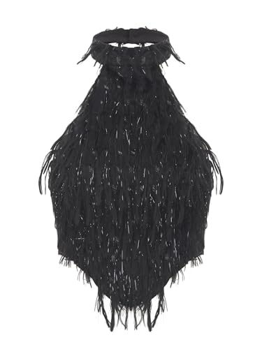 Aislor Damen Glitzer Tank Top Ärmellose Oberteile Rückenfrei Crop Top Rave Party Nachtclubs Karneval Kostüm Clubwear Schwarz S von Aislor