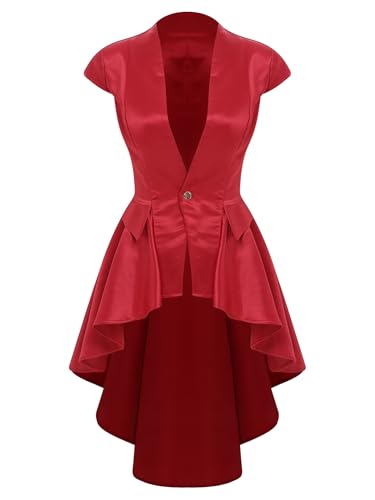 Aislor Damen Gothic Steampunk Jacket Halloween V-ausschnitt Kurzarm Renaissance Jacke Mittelalter Retro Uniform Cosplay Set Faschingskostüm Burgundy S von Aislor