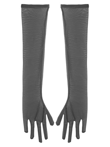 Aislor Damen Herren Transparent Mesh Handschuhe Stulpenärmel Ultra Dünn Netzhandschuhe Lange Tüll Handschuhe Hochzeiten Cosplay Kostüm Grau XL von Aislor