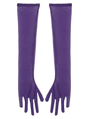 Aislor Damen Herren Transparent Mesh Handschuhe Stulpenärmel Ultra Dünn Netzhandschuhe Lange Tüll Handschuhe Hochzeiten Cosplay Kostüm Lila XL von Aislor