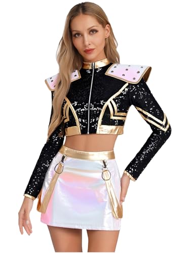 Aislor Damen Jäger Kostüm Halloween Pailletten Crop Tops Mit Glänzend Rock Jägerkostüm Anime Rollenspiel Jägeruniform Cosplay Karneval Faschingskostüm Schwarz XXL Aislor Damen Jäger Kostüm Halloween Pailletten Crop Tops Mit Glänzend Rock Jägerkostüm Anime Rollenspiel Jägeruniform Cosplay Karneval Faschingskostüm Schwarz XXL von Aislor