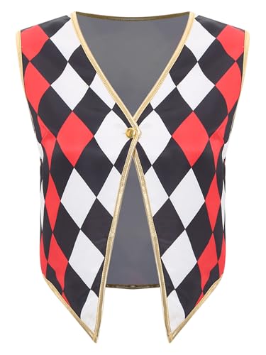 Aislor Damen Kariert Clown Weste Clown Kostüme Zirkus Weste Ärmellos Ringmaster Kostüm Halloween Mottopartys Rave Outfit Clubwear Red&Black XL von Aislor