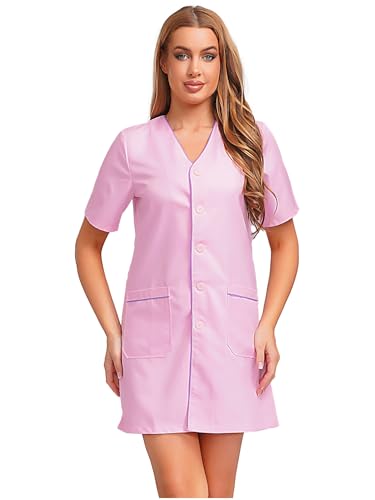 Aislor Damen Kosmetikerin Arbeitsanzug Kurzarm Pflege Arbeitskleid mit Taschen V-ausschnitt Kleid Masseurin Spa Pflege Kostüm Halloween Cosplay Faschingskostüm Rosa XXL Aislor Damen Kosmetikerin Arbeitsanzug Kurzarm Pflege Arbeitskleid mit Taschen V-ausschnitt Kleid Masseurin Spa Pflege Kostüm Halloween Cosplay Faschingskostüm Rosa XXL von Aislor