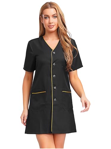 Aislor Damen Kosmetikerin Arbeitsanzug Kurzarm Pflege Arbeitskleid mit Taschen V-ausschnitt Kleid Masseurin Spa Pflege Kostüm Halloween Cosplay Faschingskostüm Schwarz M Aislor Damen Kosmetikerin Arbeitsanzug Kurzarm Pflege Arbeitskleid mit Taschen V-ausschnitt Kleid Masseurin Spa Pflege Kostüm Halloween Cosplay Faschingskostüm Schwarz M von Aislor