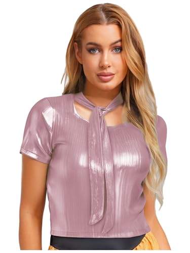 Aislor Damen Kurzarm T-shirt Metallic Glitzer Crop Tops Bauchfreie Oberteile Rave Party Clubwear Faschingskostüm Nachtclubs Rosa XL Aislor Damen Kurzarm T-shirt Metallic Glitzer Crop Tops Bauchfreie Oberteile Rave Party Clubwear Faschingskostüm Nachtclubs Rosa XL von Aislor