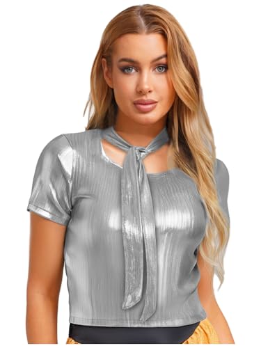 Aislor Damen Kurzarm T-shirt Metallic Glitzer Crop Tops Bauchfreie Oberteile Rave Party Clubwear Faschingskostüm Nachtclubs Silber L Aislor Damen Kurzarm T-shirt Metallic Glitzer Crop Tops Bauchfreie Oberteile Rave Party Clubwear Faschingskostüm Nachtclubs Silber L von Aislor