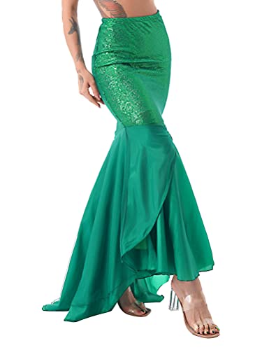 Aislor Damen Meerjungfrau Kostüm Rock Pailletten Lang Rock Mermaid Cosplay Outfit Halloween Karneval Verkleidung Bühnenkostüme Grün XL von Aislor