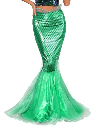 Aislor Damen Meerjungfrau Kostüm Rock Pailletten Lang Rock Mermaid Cosplay Outfit Halloween Karneval Verkleidung Bühnenkostüme I Grün XXL von Aislor