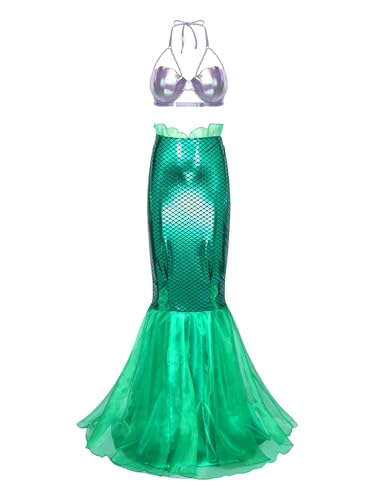 Aislor Damen Meerjungfrau Kostüm Set Glitzer Metallic Muschel Bh mit Perlenketten Fischschwanz Rock Halloween Cosplay Faschingskostüm Rave Outfit Clubwear Typ B S Aislor Damen Meerjungfrau Kostüm Set Glitzer Metallic Muschel Bh mit Perlenketten Fischschwanz Rock Halloween Cosplay Faschingskostüm Rave Outfit Clubwear Typ B S von Aislor