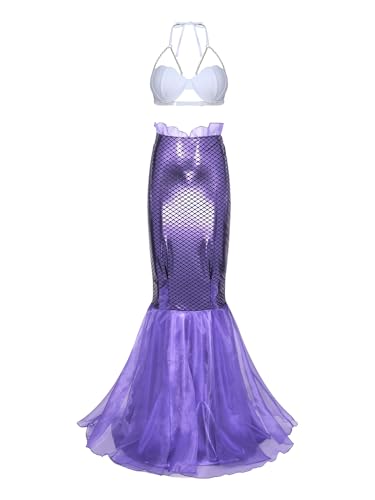 Aislor Damen Meerjungfrau Kostüm Set Glitzer Metallic Muschel Bh mit Perlenketten Fischschwanz Rock Halloween Cosplay Faschingskostüm Rave Outfit Clubwear Typ F M Aislor Damen Meerjungfrau Kostüm Set Glitzer Metallic Muschel Bh mit Perlenketten Fischschwanz Rock Halloween Cosplay Faschingskostüm Rave Outfit Clubwear Typ F M von Aislor