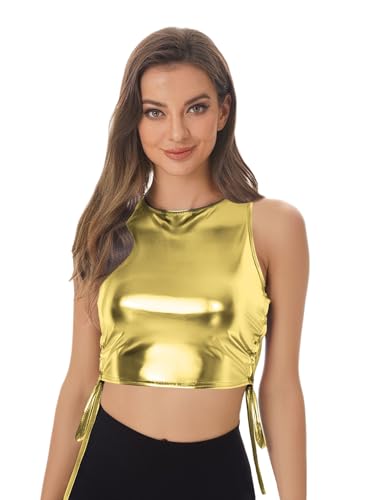 Aislor Damen Metallic Crop Top mit Seiten Schnürung Glitzer Tanktop Disco Tanz Outfit Clubwear Fasching Karnevalskostüm Gold XXL Aislor Damen Metallic Crop Top mit Seiten Schnürung Glitzer Tanktop Disco Tanz Outfit Clubwear Fasching Karnevalskostüm Gold XXL von Aislor