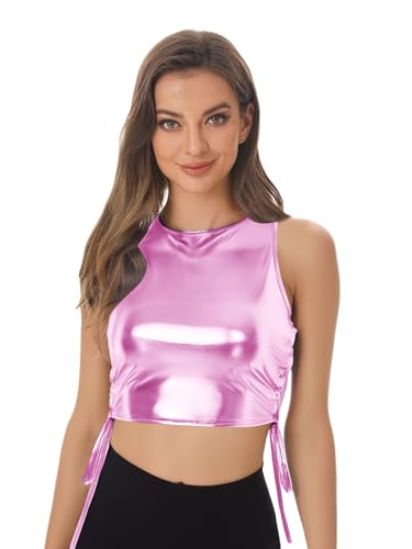 Aislor Damen Metallic Crop Top mit Seiten Schnürung Glitzer Tanktop Disco Tanz Outfit Clubwear Fasching Karnevalskostüm Rosa S Aislor Damen Metallic Crop Top mit Seiten Schnürung Glitzer Tanktop Disco Tanz Outfit Clubwear Fasching Karnevalskostüm Rosa S von Aislor