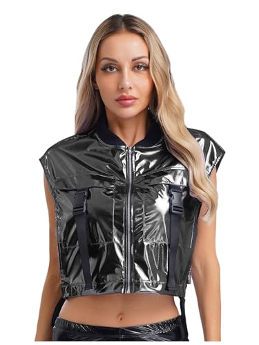 Aislor Damen Metallic Glitzer Tanktop Ärmellose Crop Top Pu Leder Bauchfreie Oberteile Disco Tanzkostüm Fasching Karneval Clubwear Schwarz M Aislor Damen Metallic Glitzer Tanktop Ärmellose Crop Top Pu Leder Bauchfreie Oberteile Disco Tanzkostüm Fasching Karneval Clubwear Schwarz M von Aislor